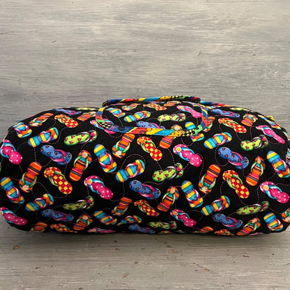 Stitches & Paint Accessories Quilted Fabric Flip Flop Print Tote Bag Purse Like New