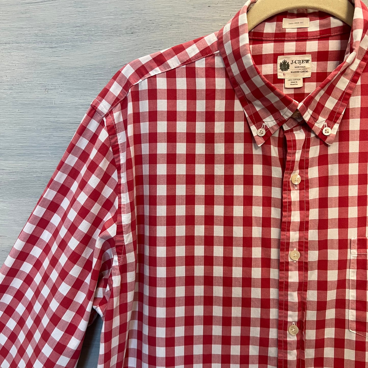 J. Crew 100% Cotton Tailored Fit Buffalo Check Button Down Shirt Size Large Good Condition