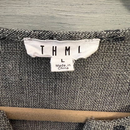 THML Embroidered Flower Lace Grey Floral Knit Mini Dress Large Good Condition