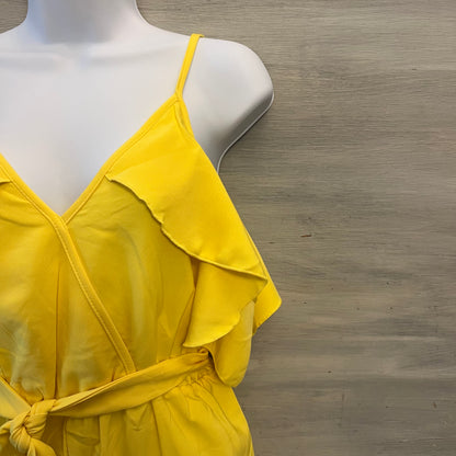Shein Yellow Off Shoulder Ruffle Sleeve Tie Waist Romper Size Medium Like New