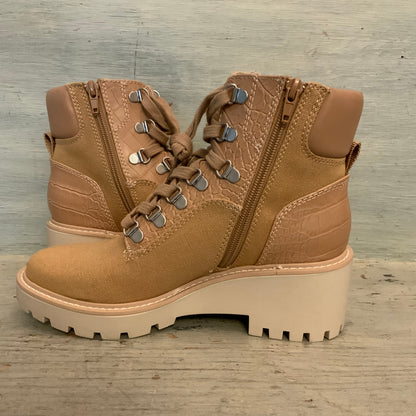 Dolce Vita "Hank" Tan Cafe Canvas/Faux Leather Platform Combat Boots Size 6.5Like New