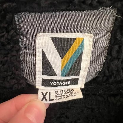 Voyager Men’s Black Grey Plaid Fleece Sherpa Lined Flannel Shacket XL Good Condition