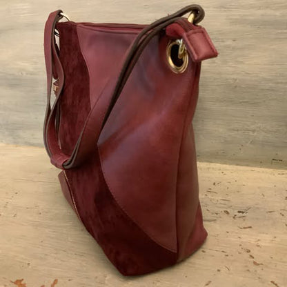Sondra Roberts Squared Burgundy Faux Suede Leather Shoulder Bag Like New