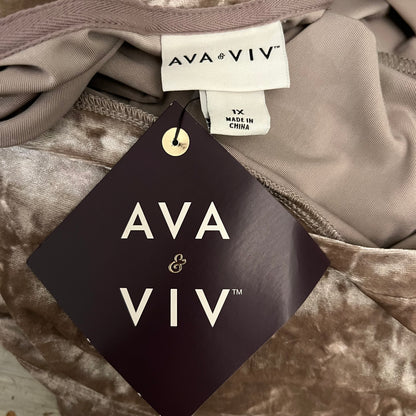 AVA & VIV Champagne Crushed Velvet Scoop Neck Cropped Pullover Top 1X New with Tags