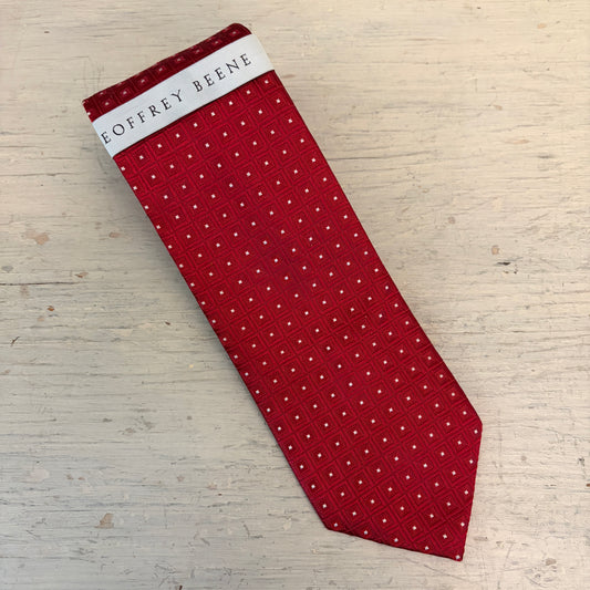 Geoffrey Beene 100% Silk Red w/ White Geometric Check Pattern Necktie 58" New with Tags