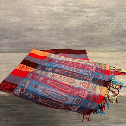 Red Multicolor Paisley Print Wrap Scarf Good Condition