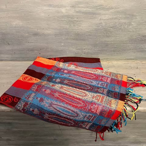 Red Multicolor Paisley Print Wrap Scarf Good Condition