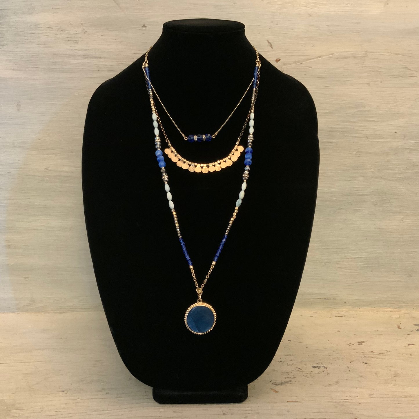 Sara Bella Triple Layer Multicolor Beaded Pendant Bohemian Statement Necklace Good Condition