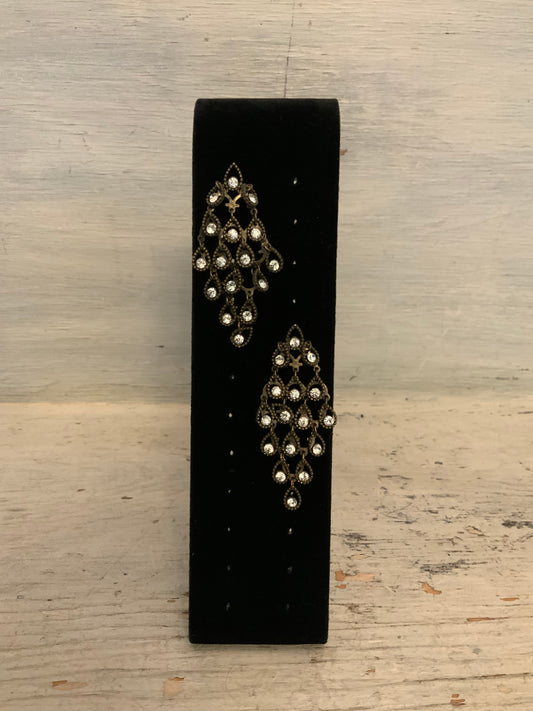 Antique Brass Tone Filigree Rhinestone Chandelier Dangling Earrings 3.5" Good Condition