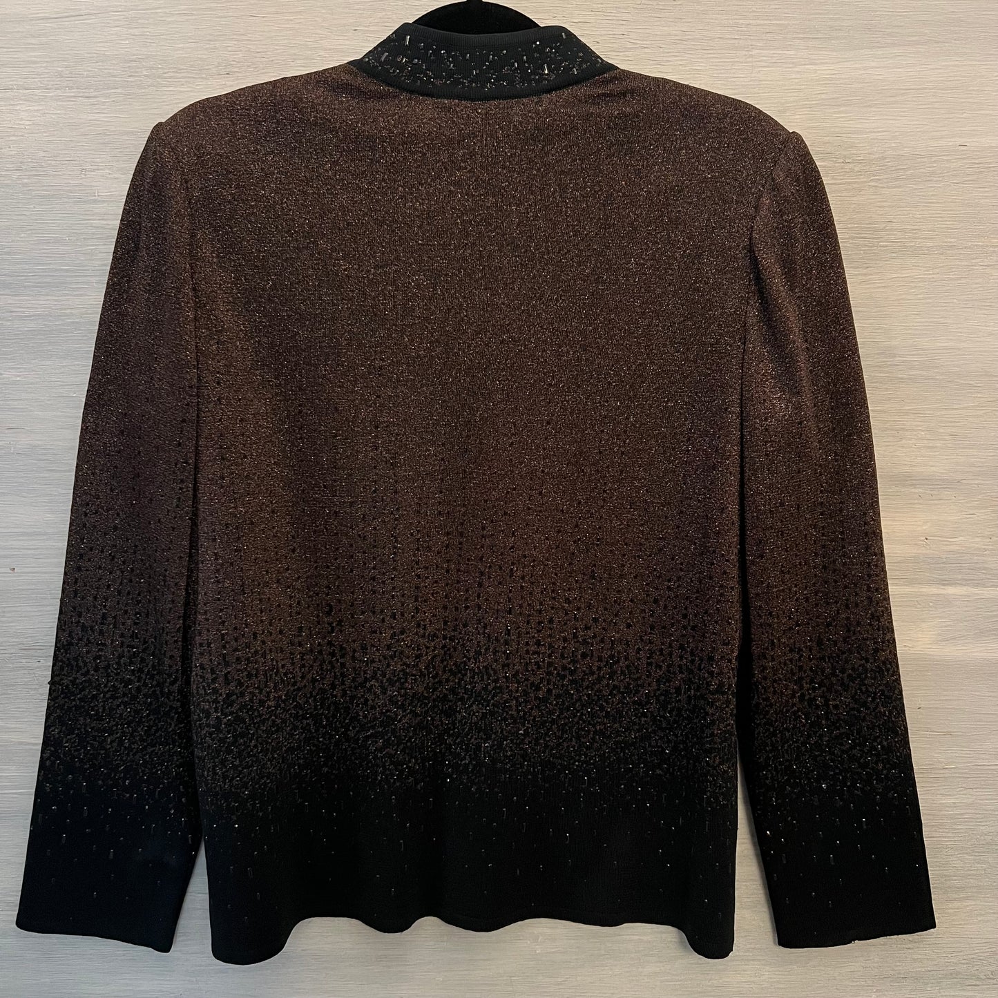 Ming Wang Ombré Bronze Black Beaded Zip Knit Jacket Size Medium Like New