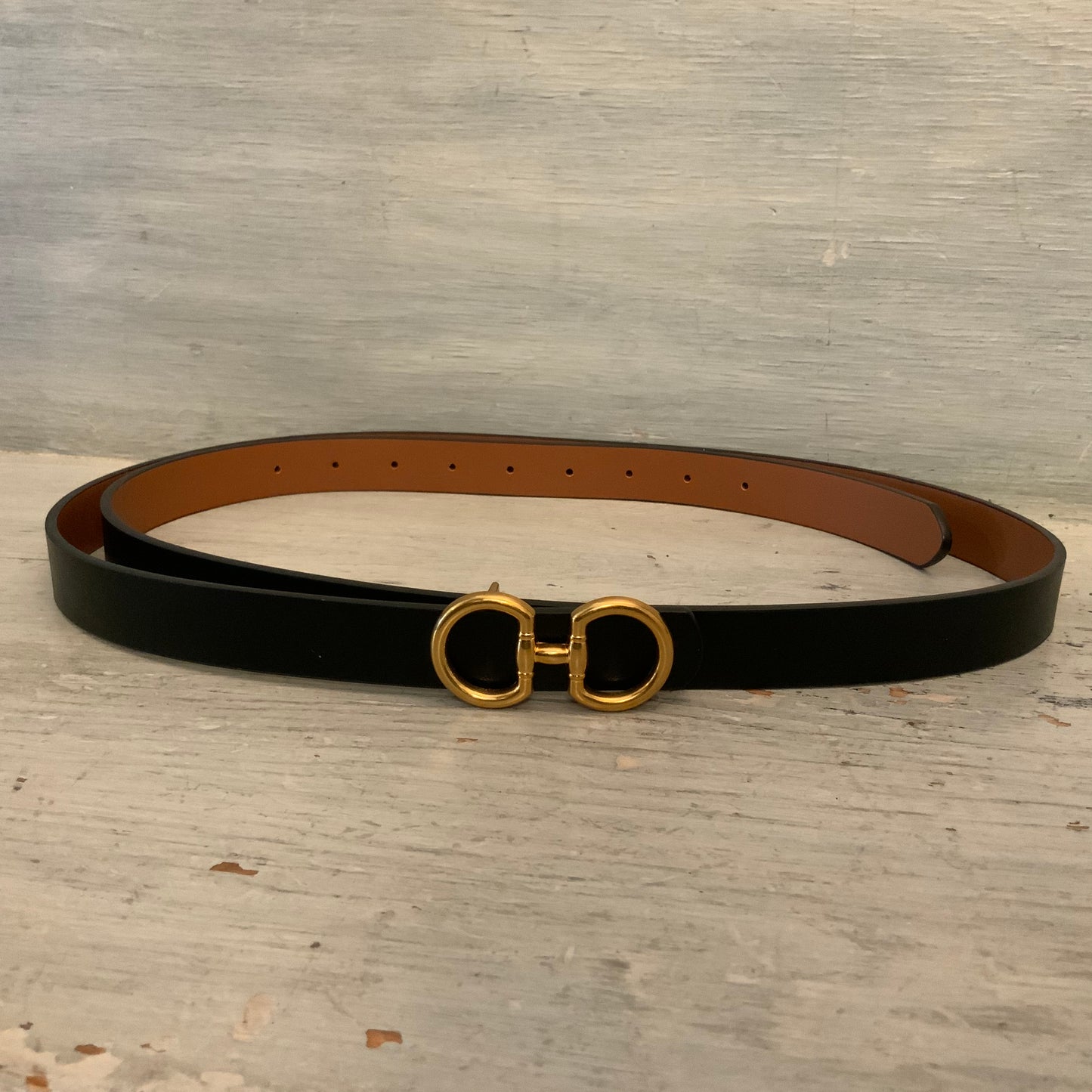 Faux Leather Reversible Slim Imitation Gancini by Ferragamo Belt Like New