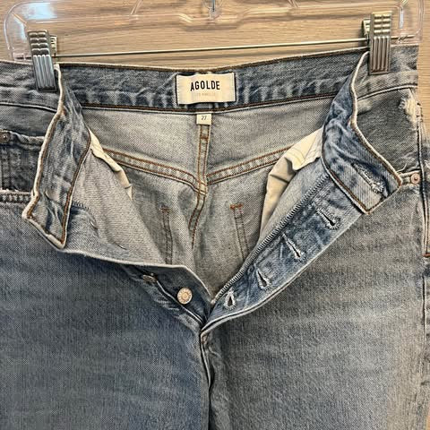 AGOLDE Los Angeles 100% Organic Cotton High Rise Button Fly Light Wash Jeans Size 30x22 Good Condition