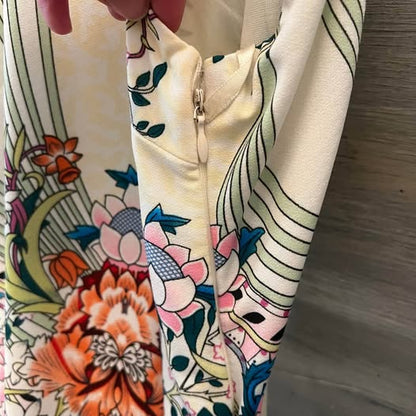 Ark & Co. Asian Inspired Floral Print Sleeveless Open Back Full Length Dress Small Like New
