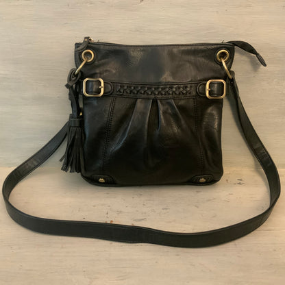 Love One Love All Faux Black Leather Crossbody Shoulder Bag Purse Good Condition