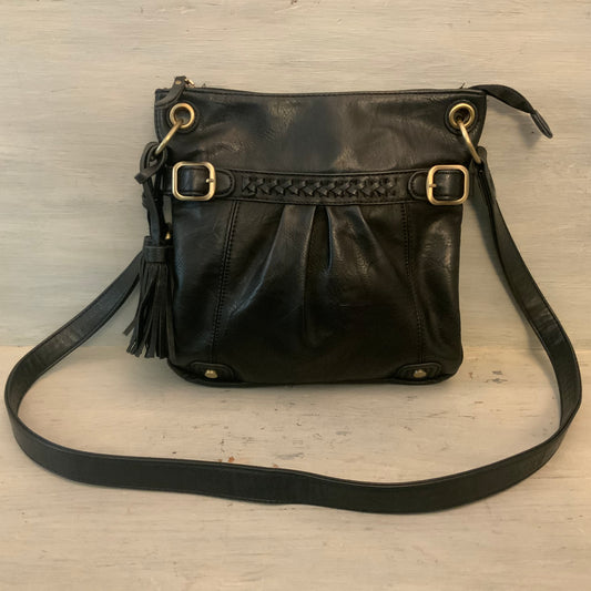 Love One Love All Faux Black Leather Crossbody Shoulder Bag Purse Good Condition