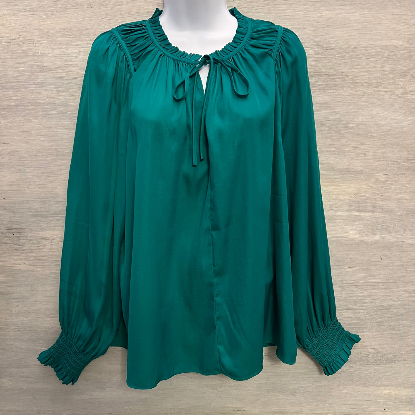 Loft Green Gathered Tie Neck Blouse Smock Size Medium Good Condition