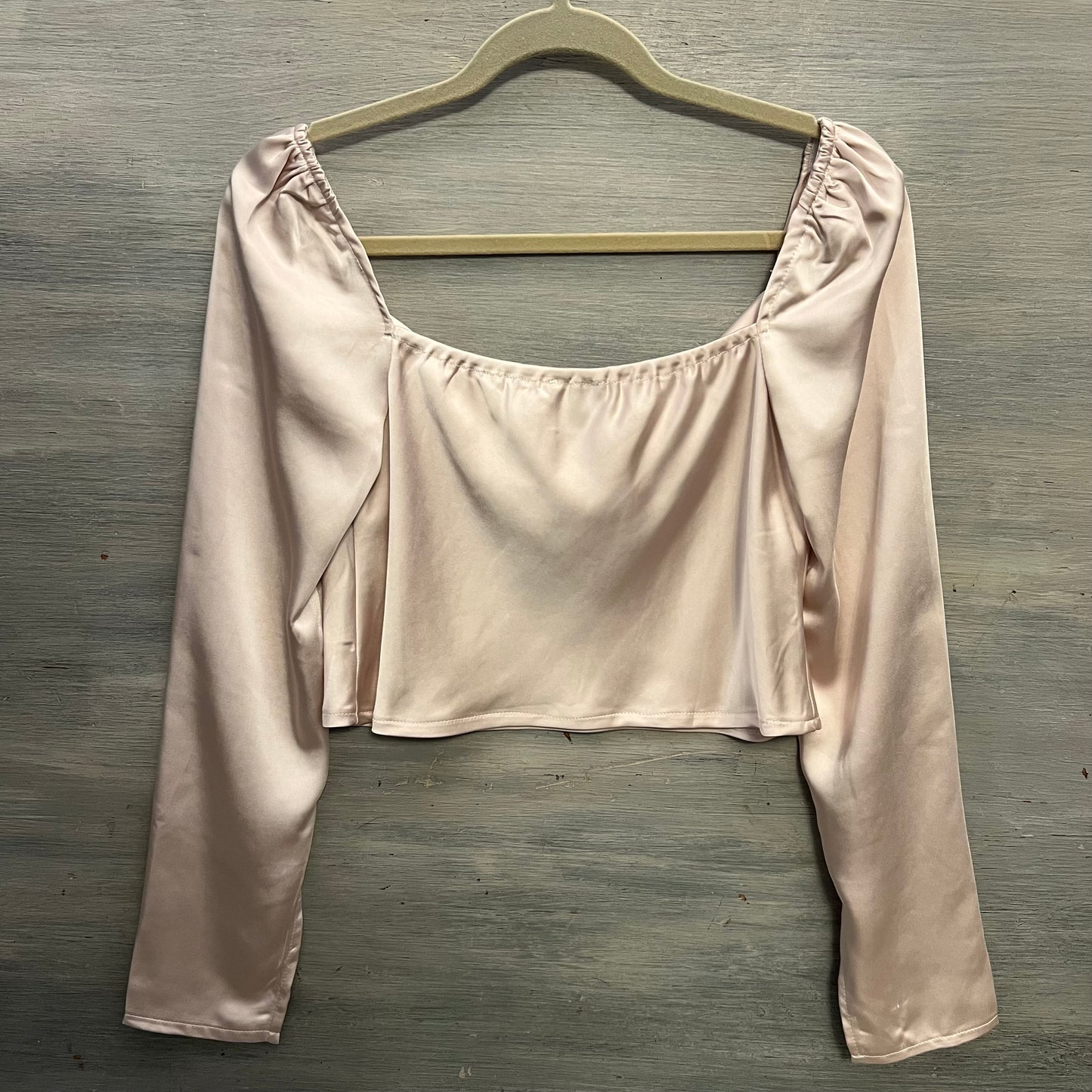 Princess Polly Satiny Champagne Cropped Top Blouse Size 6 Like New