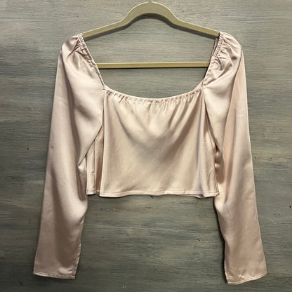 Princess Polly Satiny Champagne Cropped Top Blouse Size 6 Like New