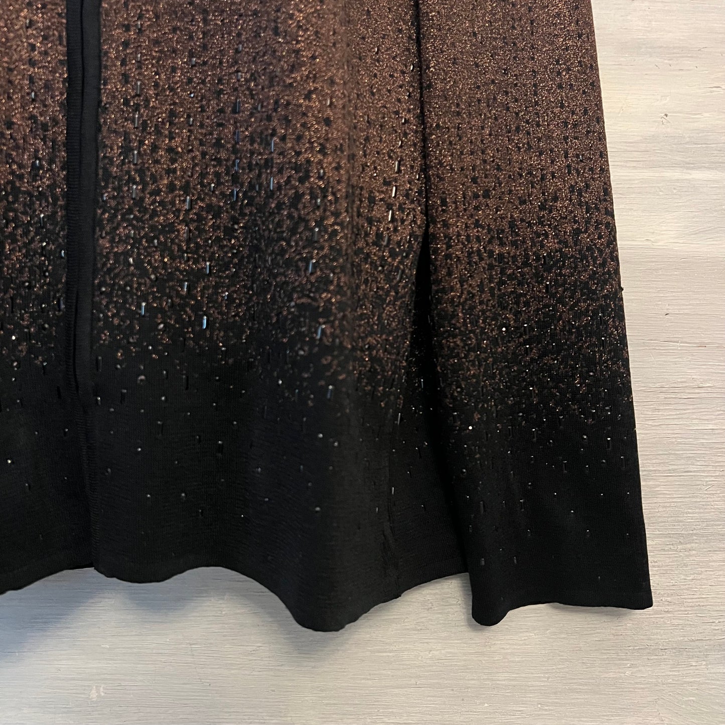 Ming Wang Ombré Bronze Black Beaded Zip Knit Jacket Size Medium Like New
