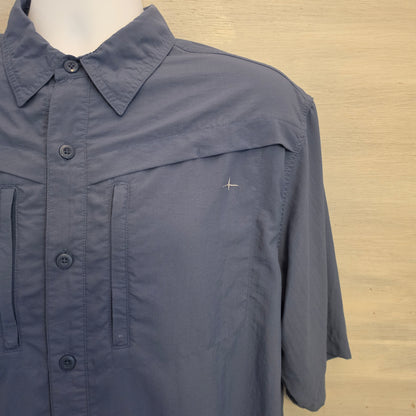 Habit Smoky Blue/Gray Lightweight Button Down Solar Protection Shirt Size Large Good Condition