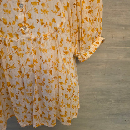 Jane & Delancey White with Gold Florals Gold Striped High Low Blouse Size XL Good Condition
