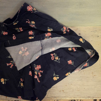 Karen Scott 98% Cotton Navy Multicolor Floral Print Mini Skort Size 14 Good Condition