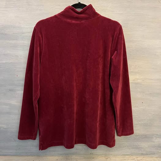 Lands’ End Burgundy Soft Corduroy Zip Neck Pullover Shirt Medium Good Condition