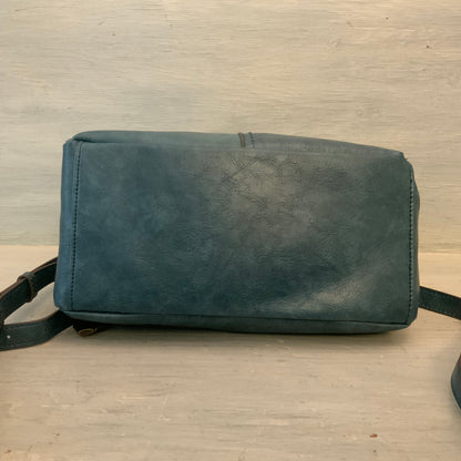 Dusty Blue Gray Faux Leather Slouchy Satchel Crossbody Bag Purse Good Condition