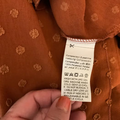 SHEIN Burnt Orange Swiss Dot High Low Baby Doll Dress XLarge Good Condition