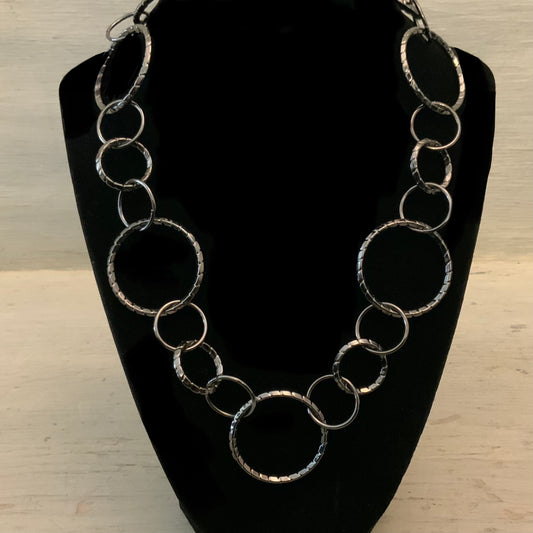 RJ Graziano Gunmetal Linked Circle Chain Necklace Like New