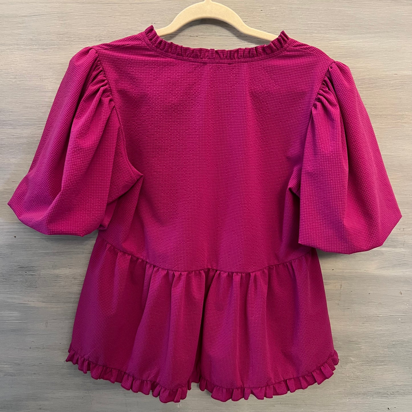 Jodifl Fuchsia Ruffle Vneck Babydoll Peplum Blouse Size Medium Good Condition