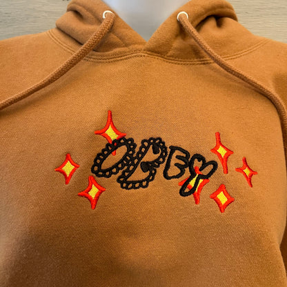 Obey Tan “Cosmic Love” Embroidered Hoodie Sweatshirt Size Small Good Condition