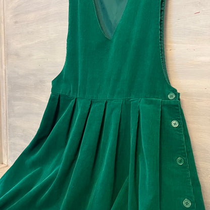 Vintage Mizz Lizz 100%Cotton Kelly Green Thin Corduroy Smocked Midi Dress Size 5/6 Good Condition