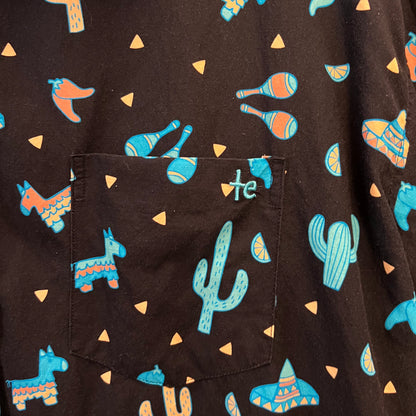TipsyElves Men’s Black Mexican Southwest Print Short Sleeve Button Down Shirt Like New