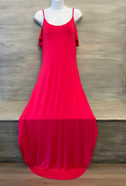 White Mark Fuchsia Pink Off Shoulder Flutter Sleeve Maxi Dress Size Medium New with Tags