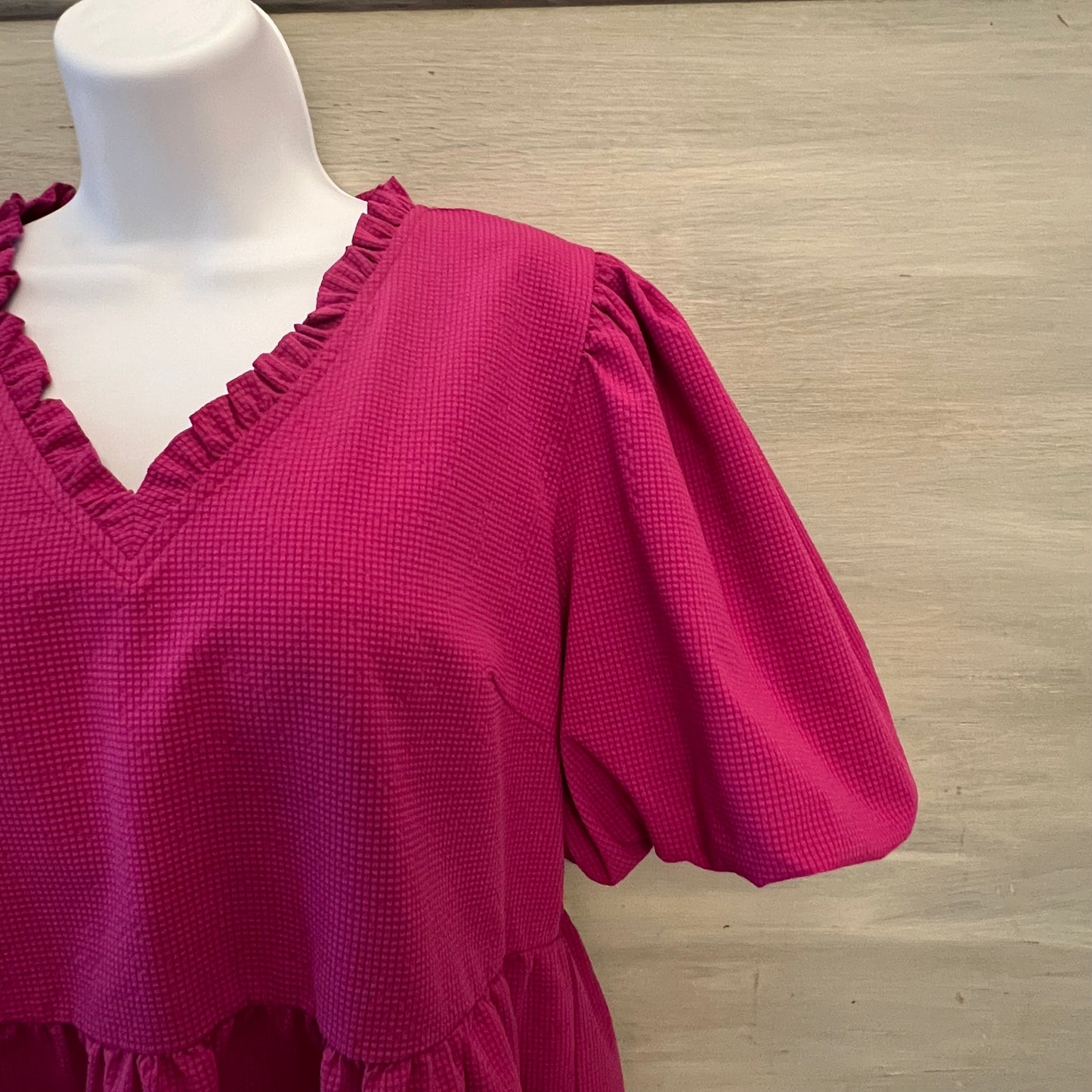 Jodifl Fuchsia Ruffle Vneck Babydoll Peplum Blouse Size Medium Good Condition