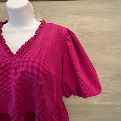 Jodifl Fuchsia Ruffle Vneck Babydoll Peplum Blouse Size Medium Good Condition