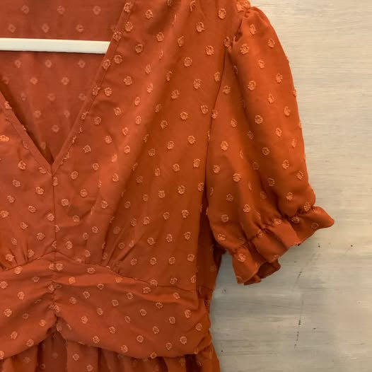 SHEIN Burnt Orange Swiss Dot High Low Baby Doll Dress XLarge Good Condition