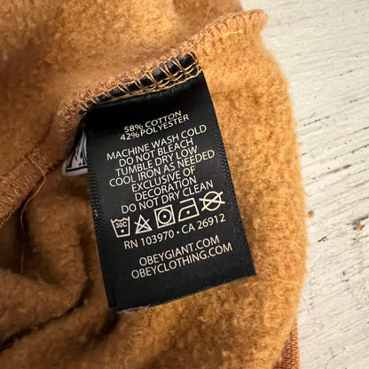 Obey Tan “Cosmic Love” Embroidered Hoodie Sweatshirt Size Small Good Condition