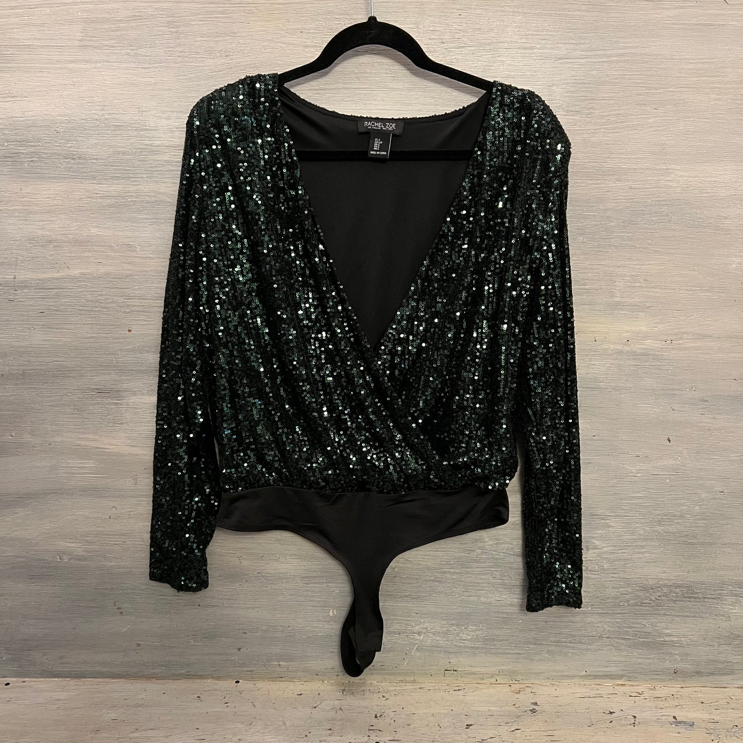 Rachel Zoe Emerald Green Sequined Leotard Blouse Small Like New