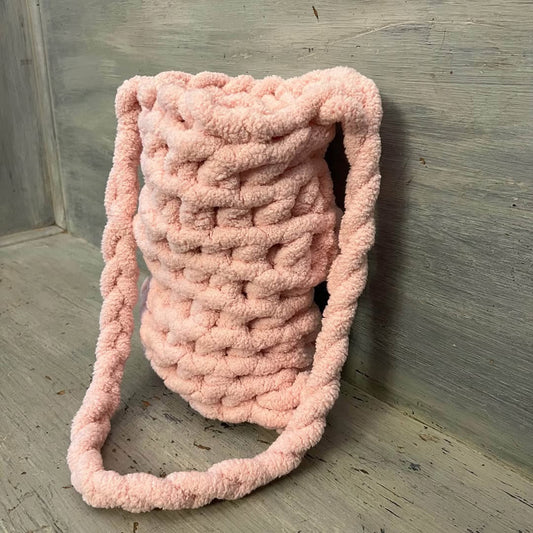 Soft Pink Chenille Yarn Crossbody Shoulder Bag Purse