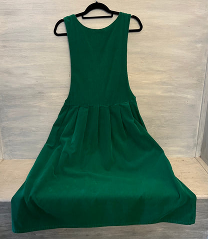 Vintage Mizz Lizz 100%Cotton Kelly Green Thin Corduroy Smocked Midi Dress Size 5/6 Good Condition