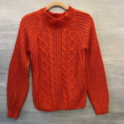 Love by Chesley Orange Crewneck Cable Knit Sweater Size Small Good Condition