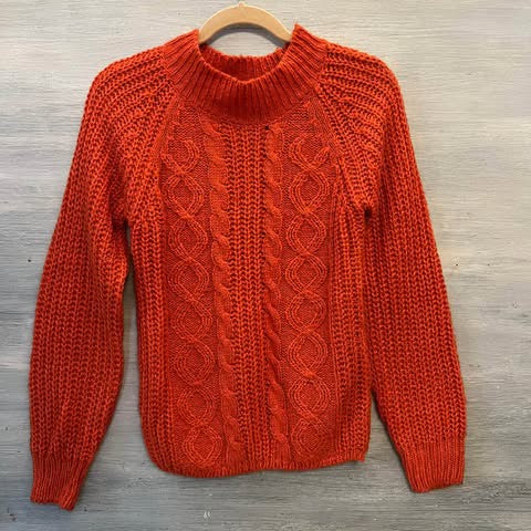 Love by Chesley Orange Crewneck Cable Knit Sweater Size Small Good Condition