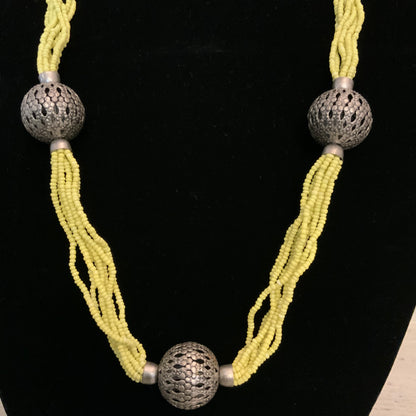 Chartreuse Long Bohemian Multi Strand Mini Beaded Statement Necklace 34" Good Condition