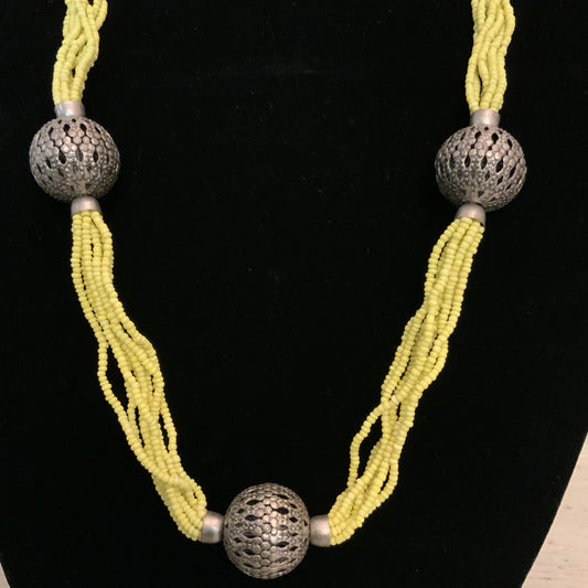 Chartreuse Long Bohemian Multi Strand Mini Beaded Statement Necklace 34" Good Condition