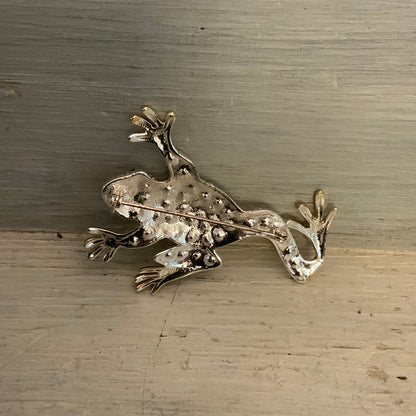 Vintage Silver & Gold Tone Bejeweled Frog Brooch Pin 2.5" Good Condition