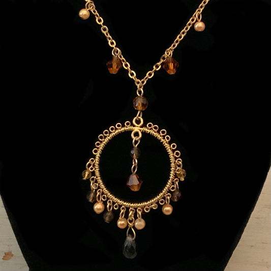 Cookie Lee Mocha Luster Faux Amber Beaded Gold Chain Pendant Necklace New with Tags
