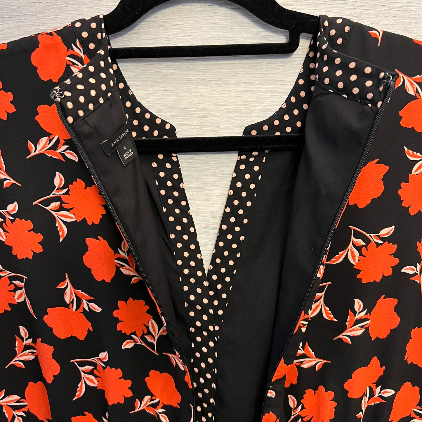 Ann Taylor Floral Polka Dot Print Pleated Flare Skirt Dress Size 8 Good Condition