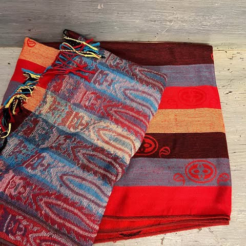 Red Multicolor Paisley Print Wrap Scarf Good Condition